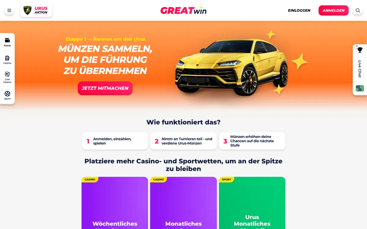 Urus-Aktion von GreatWin mit Turnieren und Münzen